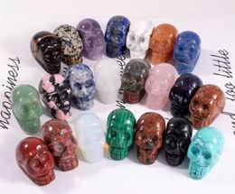 Decoración de la fiesta 1 pulgada Crystal Quarze Skull Skull Stated Gemstone Statue Figurine Curring Curring Halloween FY7960