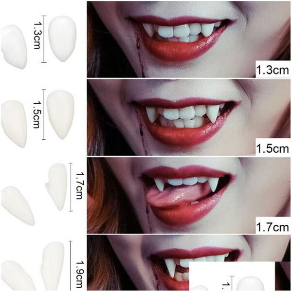 Décoration de fête 1 paire de dents de vampire crocs dentiers accessoires costume d'Halloween fausse colle solide dentier adhésif décor drop livraison hom dhctw