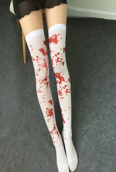 Décoration de fête 1 paire de chaussettes au-dessus du genou pour femmes, vêtements de Costume d'halloween sanglants tachés de sang, 1234457