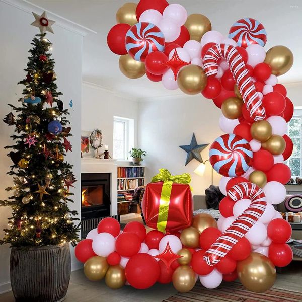 Decoración de la fiesta 1 Juego de globos de Navidad Arch Candy Cane Regalo Regalo Foil Globos Red Gold Garland Decoraciones 2024