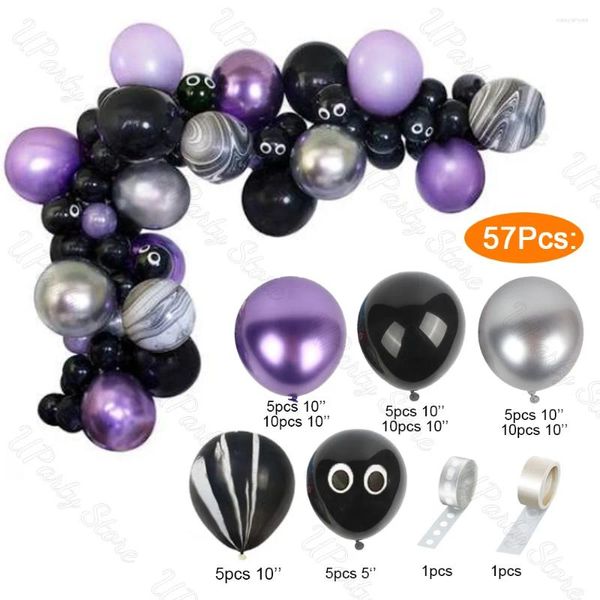 Party Decoration 1 Set Halloween Balloons Metal Silver Purple Black Eyes Balon Garland pour Hallloowen Birthday Decor