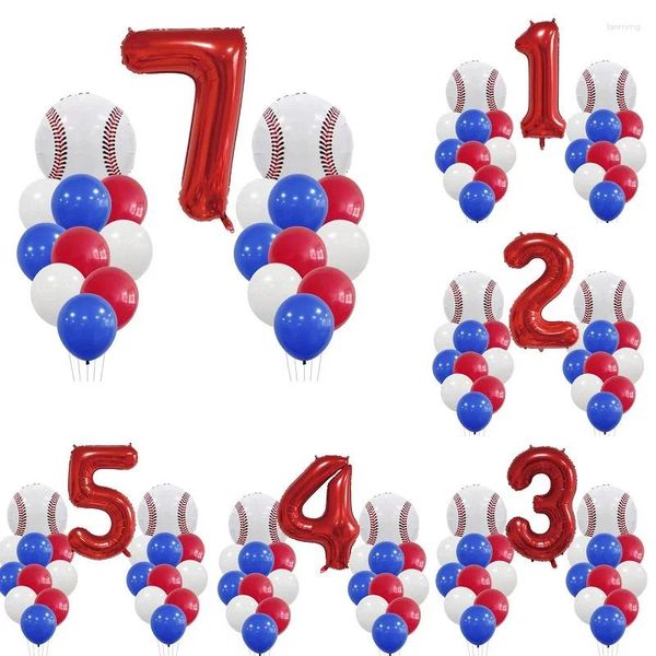 Decoración de la fiesta 1 juego de 21 globos de béisbol de aluminio de 32 pulgadas tamaño rojo 1-9 niñas de niñas decoraciones de cumpleaños temáticas deportivas baby sh
