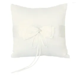 Décoration de fête 10 10 cm Cérémonie de mariage Coussin porteur d'anneau avec satin double nœud papillon fleur fausse perle (ivoire)