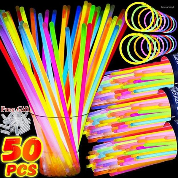 Décoration de fête 10-50pcs bâtons lumineux lumière fluorescente brillant dans les bracelets sombres collier coloré néons décor de Noël