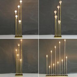 Décoration de fête candélabre en métal doré à 10 têtes bougeoir centres de Table de mariage maison grand chandelier électronique