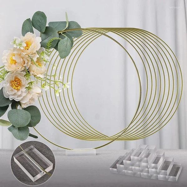 Décoration de fête 10 cerceaux de fleurs en métal, pièce centrale circulaire en macramé doré avec supports en acrylique, décoration de Table robuste à faire soi-même