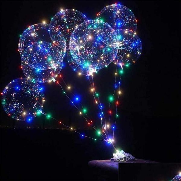 Decoración de fiesta Paquete de 10 Globos de Bobo de Navidad transparentes Led Globo de helio con luces de cadena para fiesta de año Cumpleaños Wedd Dhksv