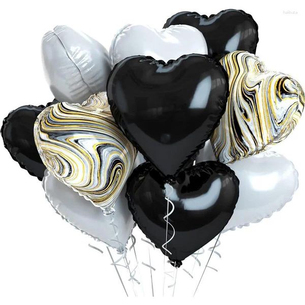 Décoration de fête 10 pcs Balloons de coeur en papier d'aluminium noir 18 pouces avec ruban M pour décorations