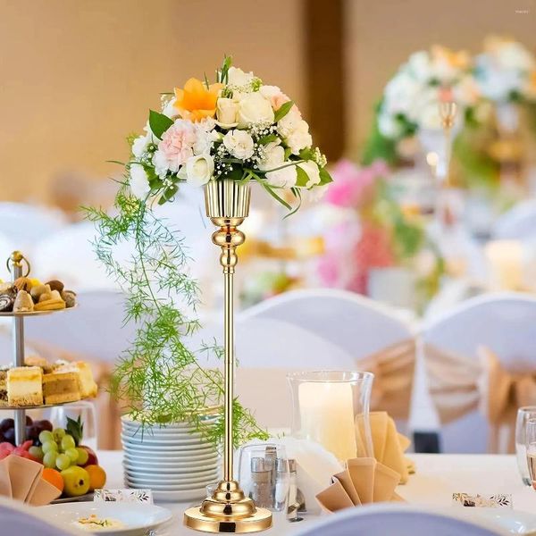 Décoration de fête 10 pcs Vase de fleur d'or pour la pièce maîtresse de mariage décoratif de table en métal trompette support floral réception de Noël