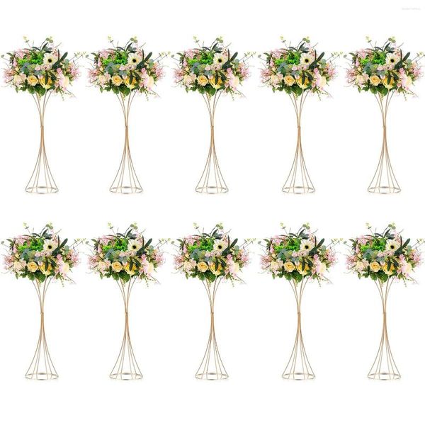 Décoration de fête 10 pièces en métal fleur trompette Vase 80 cm de haut or centres de table de mariage pour Tables arrangement artificiel support