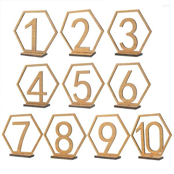 Décoration de fête 10 pièces décor boisé porte-numéros de Table mariages à manger fournitures de mariage numéros hexagonaux en bois mariée