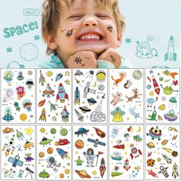 Feestdecoratie 10 vellen ruimte tijdelijk tattoo universum raket nepstickers waterdichte kinderen verjaardagsbenodigdheden cadeau