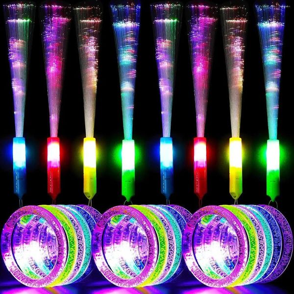 Decoración de fiestas 100 PCS LED Fiber Optic Wand Bracelets GLOW SCLOW PARA CARNIVAL Dance Night Club Rave Bachelorette Neon Halloween