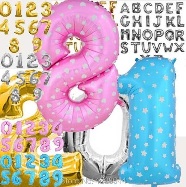 Decoración de fiestas 100pcs 100cm Happy Birthday Baby Shower Alphabet Número de letras Foil Balloon Helium Balloon 42 