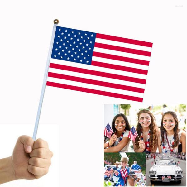 Décoration de fête 100pcs drapeaux américains mini bâton de poche américain sur métal avec rond 14 cm x 21 cm