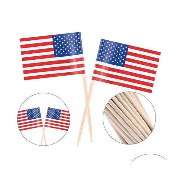 Decoración del partido 100 Unids American Tooticks Bandera Cupcake Toppers Reino Unido Tootick Hornear Pastel Decoración Bebida Cerveza Stick Suministros Dbc Drop Deliv Dhi5C