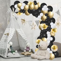 Décoration de fête 100pcs Black White Gold Confetti Latex Ballon Garland Arch Kit pour une baby shower d'anniversaire