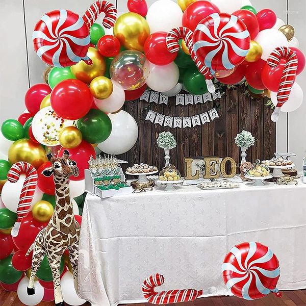 Décoration de fête 100pcs Ball de Noël Garland Arch Arch Green Red Latex ballons Fulne de canne à canne pour Noël