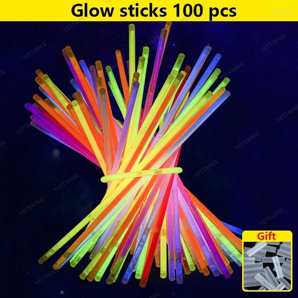 Decoración de fiestas 100pcs fluorescencia luz luminosa palitos pulseras collares neón para bodas palo colorido brillante