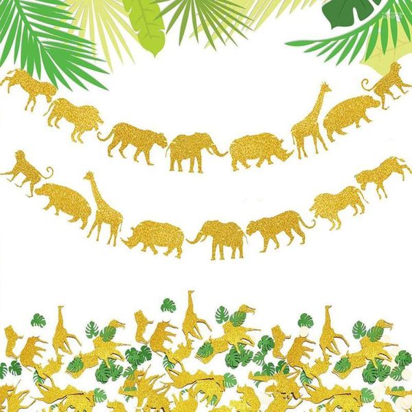 Décoration de fête 100pcs Glitter Confettis Le premier garçon d'un an bébé fille Safari Jungle Zoo Animal Anniversaire Po Props Cadeau