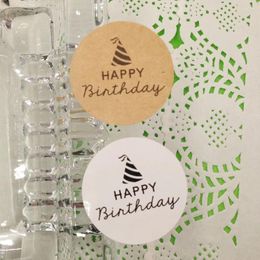 Décoration de fête 100pcs papier kraft papier joyeux anniversaire étiquettes autocollants de 3,5 cm rounds d'étagères de scellage pour les cadeaux de mariage emballage