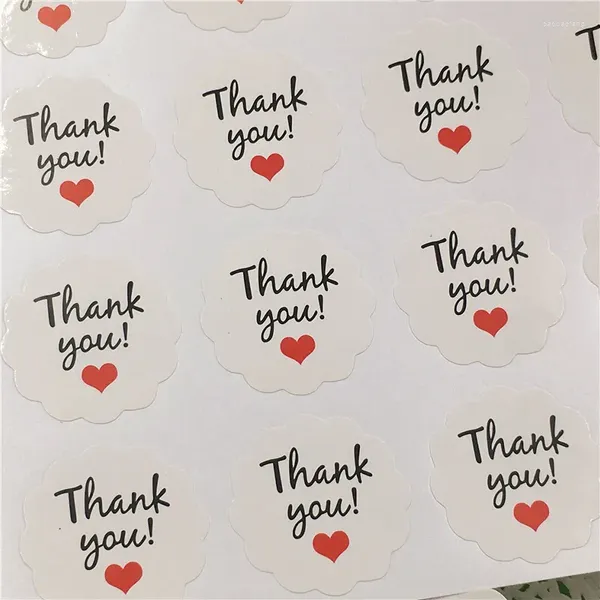 Décoration de fête 100 pcs/lot papier merci coeur circulaire cursive écriture conception autocollant étiquettes sceaux cadeaux autocollants pour mariage