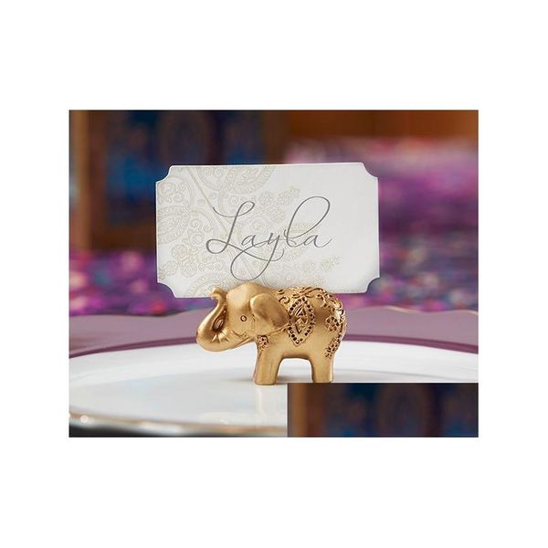 Décoration de fête 100pcs / lot faveur de mariage faveurs de fête porte-bonheur éléphant doré lieu porte-carte de nom décoration de table Lin4813 Drop Deli Dh7Vz