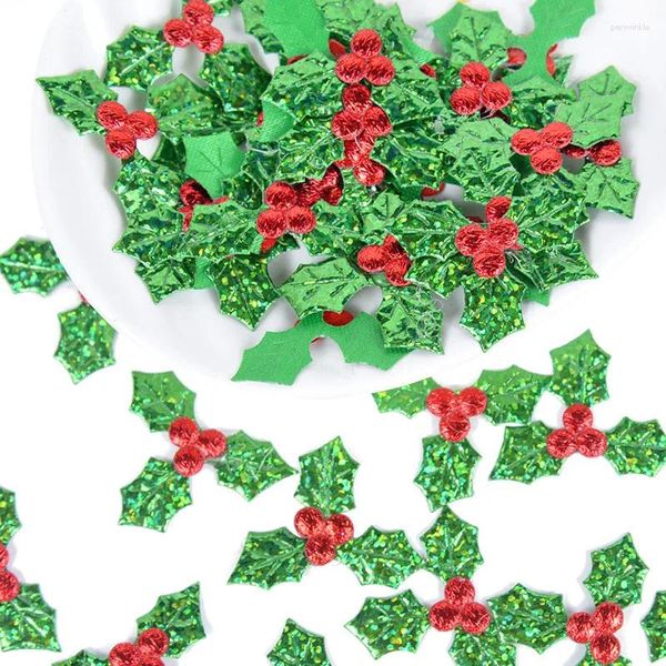 Décoration de fête 100pcs mini scintiller vert houle feuille rouge berry ornement feuilles artificielles stick-on bricolage accessoires de tissu d'art bricolage