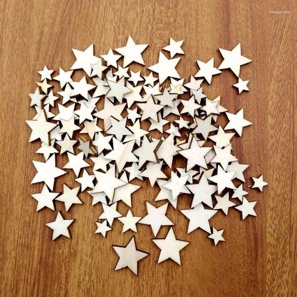 Decoración de fiestas 100pcs Estrella natural de madera natural Shabby Chic Craft Schapbook Decoraciones de boda rústica Suministros de Navidad