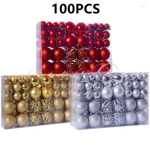 Feestdecoratie 100 stcs/set kerstbal ornamenten Xmas Tree Bauble hangende huis ornament decor poeder holle set