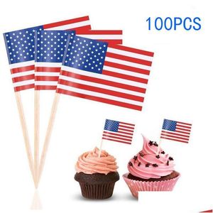 Décoration de fête 100 Pcs Uk Tootick Drapeau Américain Tooticks Cupcake Toppers Cuisson Gâteau Décor Boire Bière Bâton Fournitures Dh1214 Drop De Dhhmh