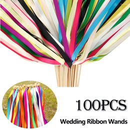 Décoration de fête 100pcs Ruban de mariage Balles avec cloches Colorful Stick Wish Streamers Célébration pour les vacances