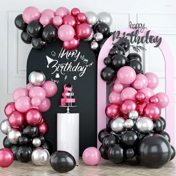 Décoration de fête 102pcs Balon noir rose kit de guirlande
