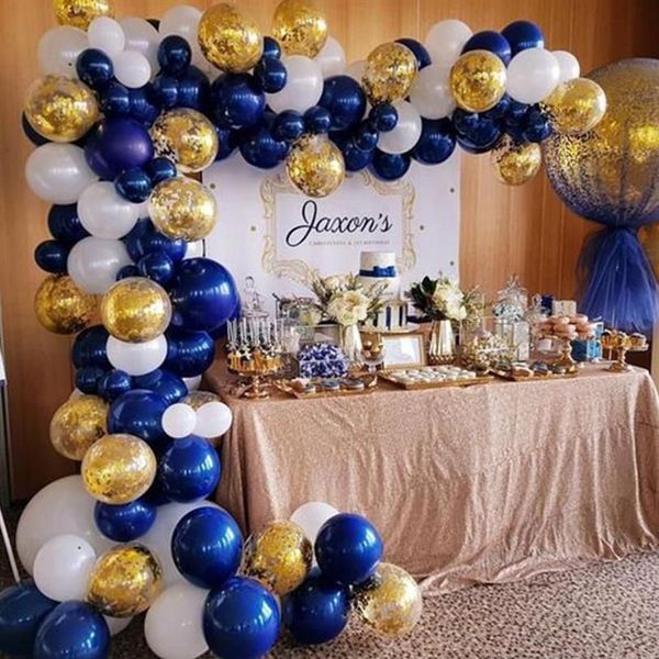 Décoration de fête 102pcs / ensemble bleu marine ballons d'or guirlande arc kit anniversaire garçon baby shower latex confettis arche ballon fournitures 313Q