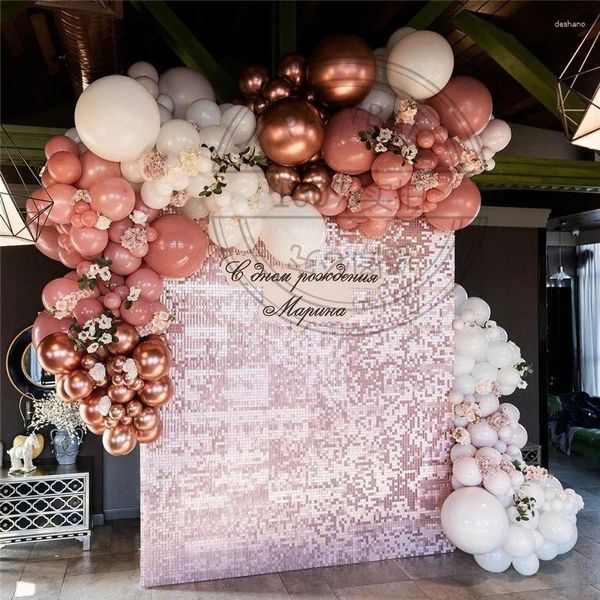 Décoration de fête 104pcs Chrome Rose Gold Ballons Arch Guirlande Kit Rétro Rose Latex Ballon Rideau Paillettes Pour Anniversaire De Mariage