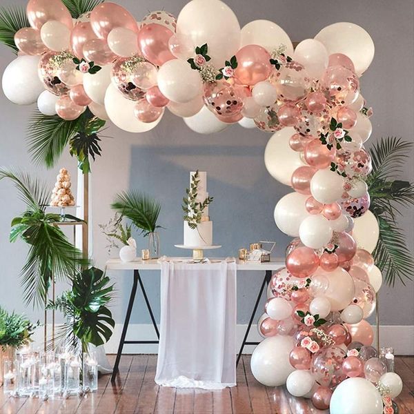 Décoration de fête 104pcs ballons d'or rose guirlande arc kit latex blanc ballon de confettis décorations d'anniversaire de mariage