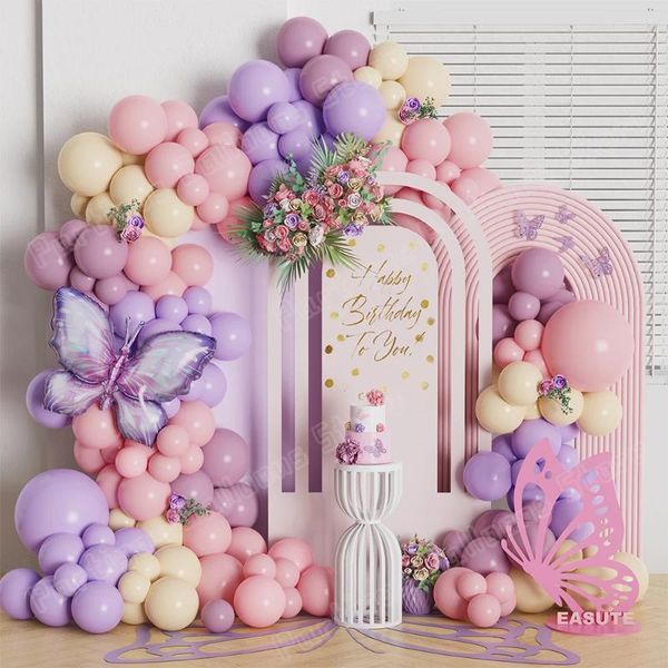 Decoración de fiestas 105/109pcs macarrón rosa rosa púrpura globos de mariposa arco arco kit cumpleaños baby shower decoración de bodas globos