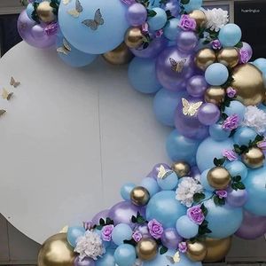 Décoration de fête 105pcs Macaron ballons bleus papillon Garland Arch Perl Pupple Ballon Ballon DÉCORATIONS D'ANNIVERSAIRES DE MEUVAIS