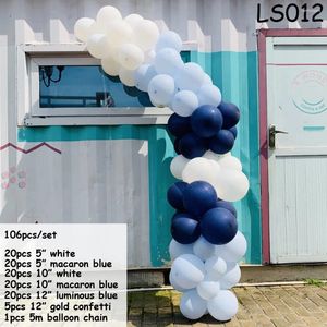Décoration de fête 106 pcs / set mixte bleu beige ballons en latex confettis feuille balonnen chaîne de ballon pour le mariage de Noël Prop fond