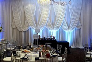 Décoration de fête 10 pieds x 20 pieds de luxe, rideau de scène de mariage blanc pur avec swags et rideaux en tissu pour décor de fête de naissance
