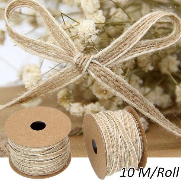 Décoration de fête 10M/rouleau Jute toile de jute rouleau avec dentelle Vintage pays mariage décor bricolage artisanat noël emballage cadeau