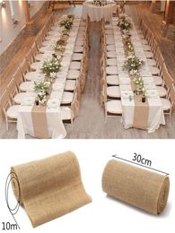 Décoration de fête 10mètre x 30cm jute naturelle Burlap Hessian Ribbon Rold Burlap Table Coureurs de mariage Bands de chaise de fête Vintage Hom8556365