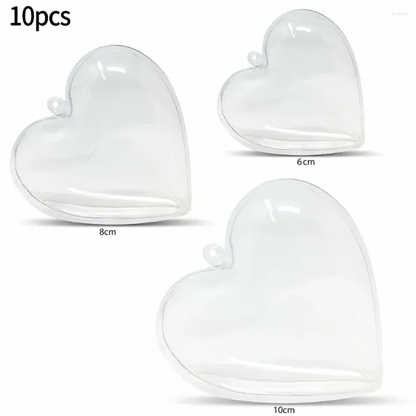 Decoración de fiesta 10pc 6/8/10 cm Clear Fillable Heart Baubles Bola de Navidad Colgante Favores de boda Navidad Hogar Colgante