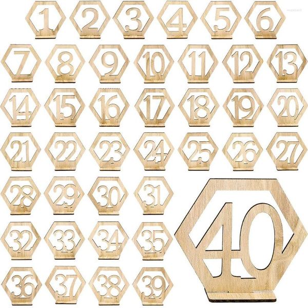 Décoration de fête 10 pièces 1-40 numéros de Table en bois forme hexagonale signes de numéro en bois avec Base pour anniversaire de mariage ou restauration