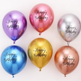 Décoration de fête 10 pièces 12 pouces joyeux anniversaire Ballon Chrome métallique Ballon hélium Latex ballons décor bébé douche Air Globos