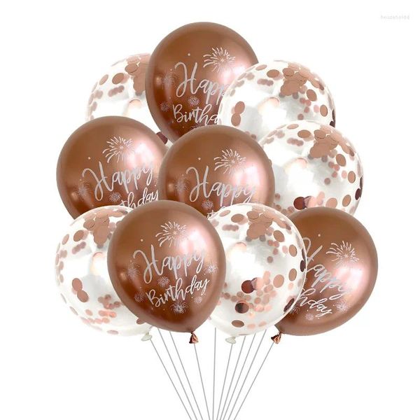 Décoration de fête 10 pièces 12 pouces en métal joyeux anniversaire ballon or Rose confettis ballons chromés pour les décorations de douche de bébé