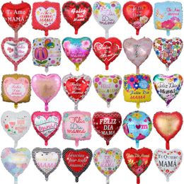 Décoration de fête 10pcs 18 pouces imprimé espagnol mère feuille ballons fête des mères forme de coeur hélium amour Globos décor maman ballon cadeaux