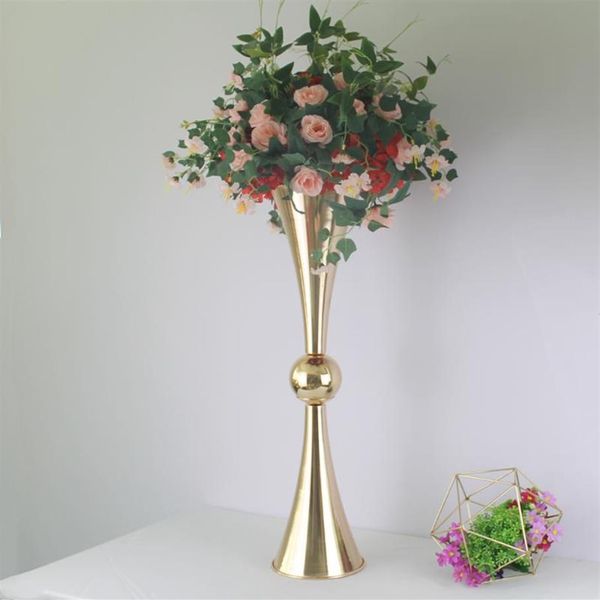 Décoration de fête 10pcs 29 pouces de haut en métal fleur de mariage trompette vase support de table pièce maîtresse décorative arrangements artificiels D187U