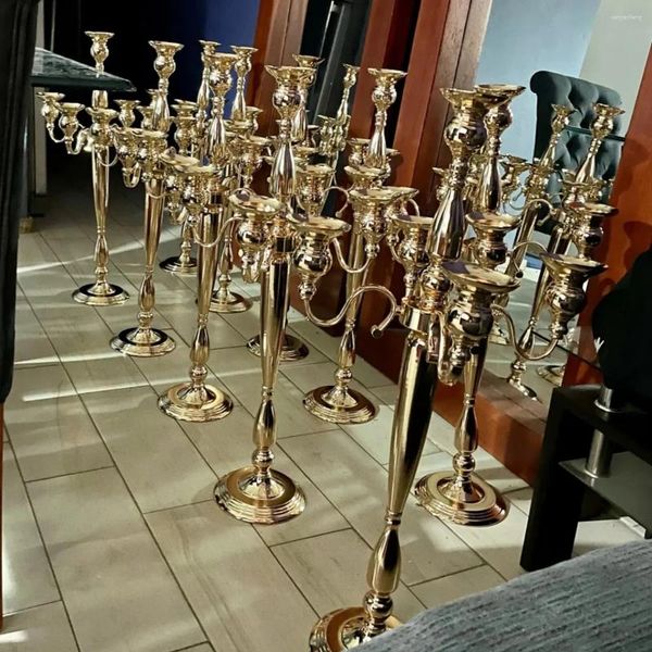 Décoration de fête 10pcs (60 cm à 100 cm) Décorations de mariage Gold Metal Candelabra 5 Arms Candle Holder Centomber pour les mariages Arch