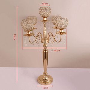 Party Decoration 10 stks) 75cm Tall Table Centerpiece Acryl Goud 5 Arms Crystal Wedding Candelabra Candle Holder Supply